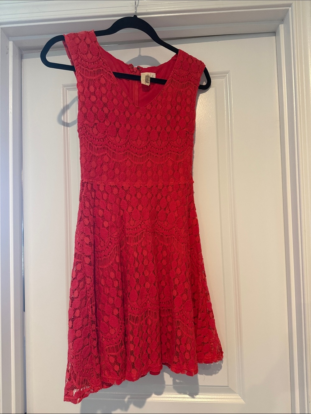 Francesca's Collections Red Lace Fit-and-Flare Dress